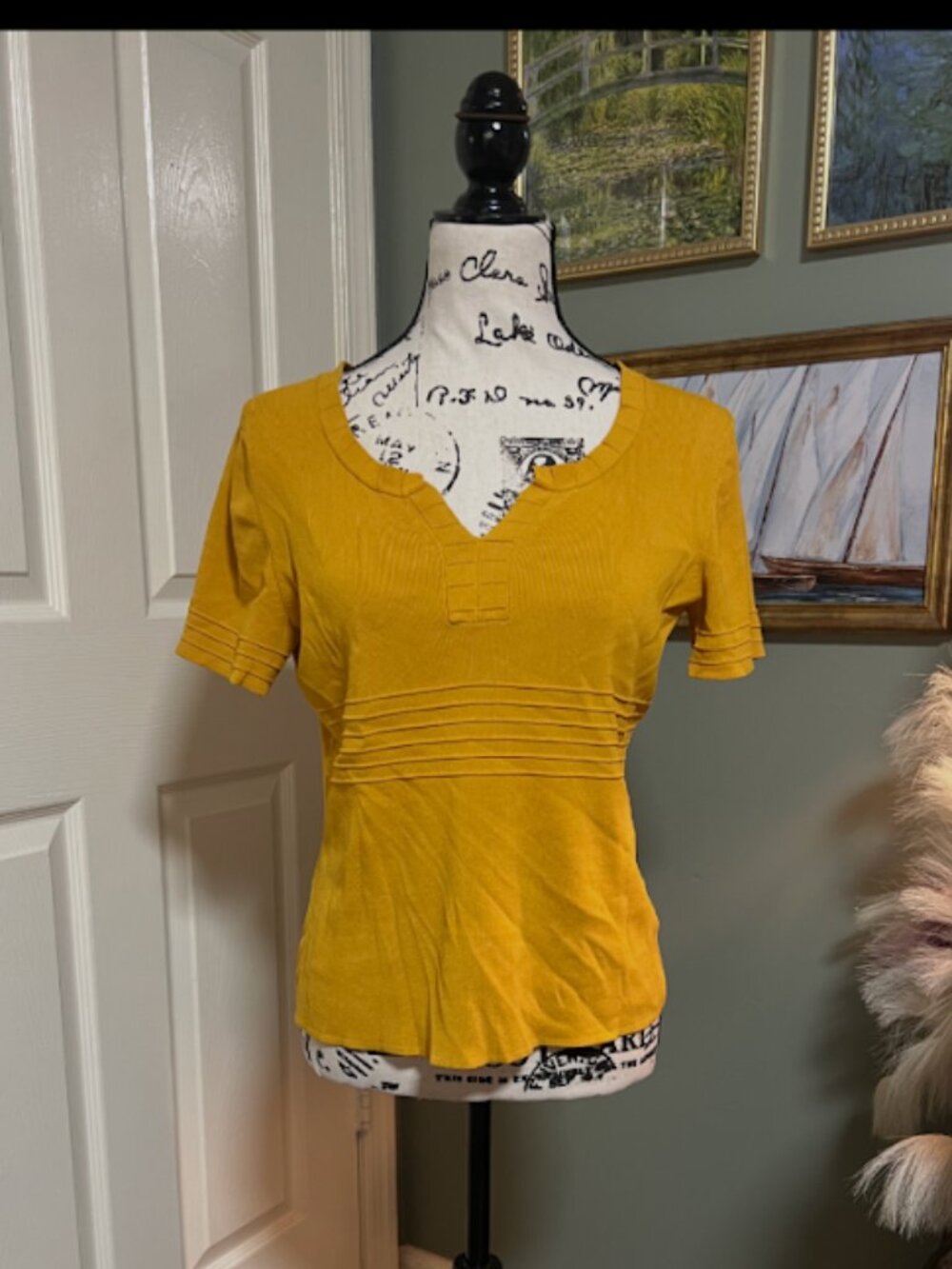 Vintage Cable & Gauge SZ M Mustard Yellow Top Fall 90s Autumn Preppy